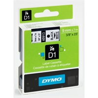 Dymo D1 Labeltape - 9mm x 7 m - sort/klar el. sort/hvid